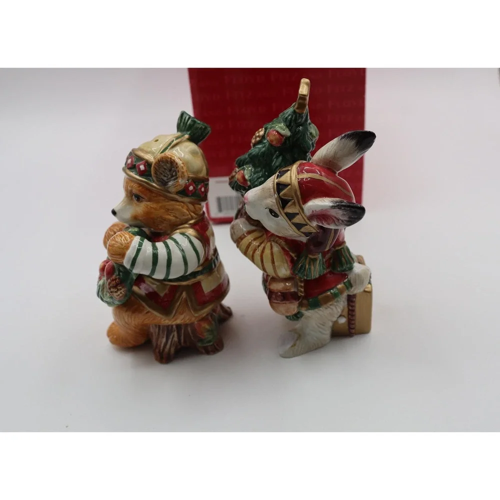 Vintage Fitz & Floyd Christmas Lodge S/P Shakers Original Box *See Description*
